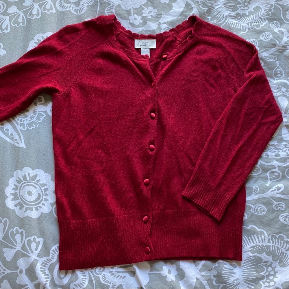ann taylor loft red cardigan